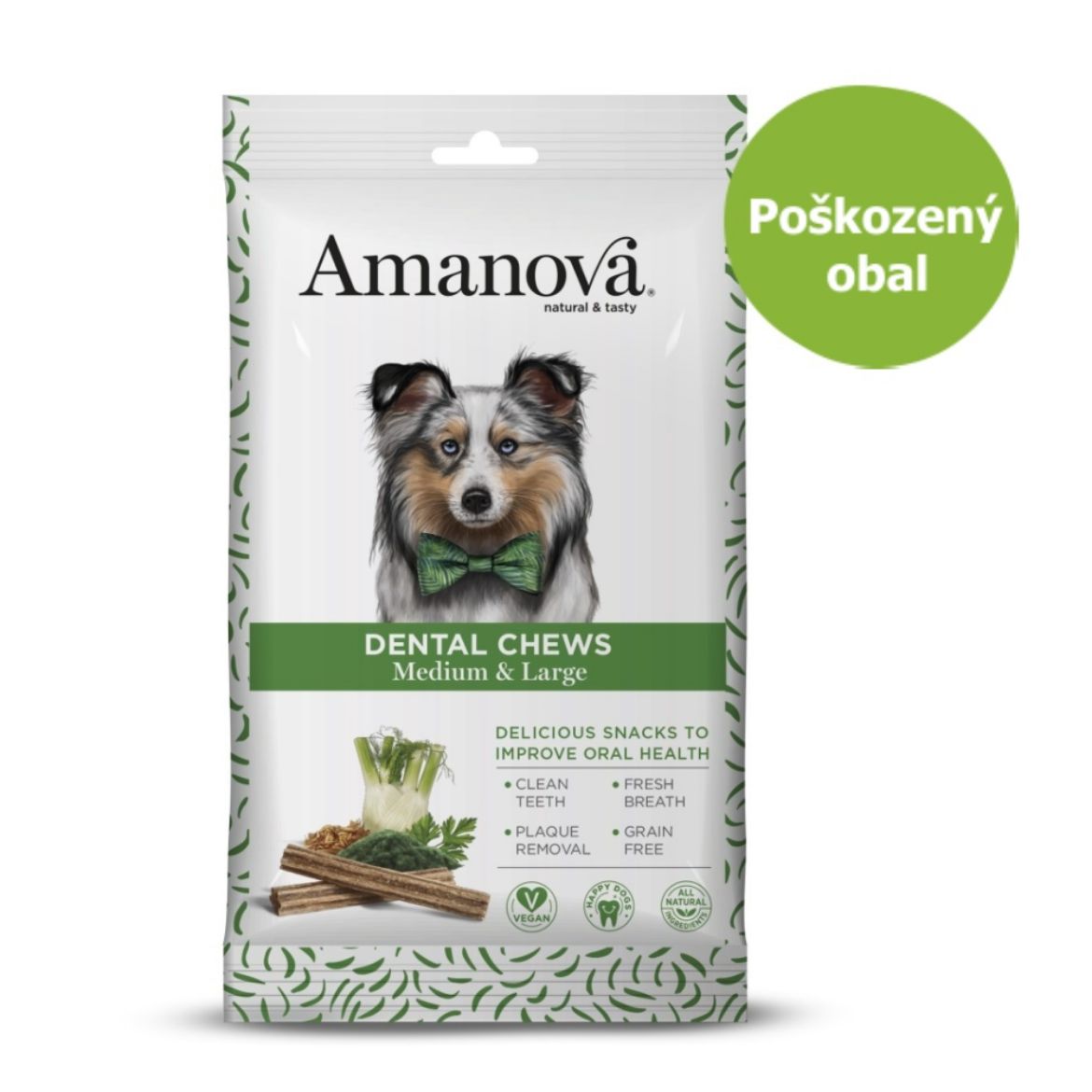 Amanova dentální pamlsek pro psy středních a velkých plemen, bez obilovin, přírodní ingredience
