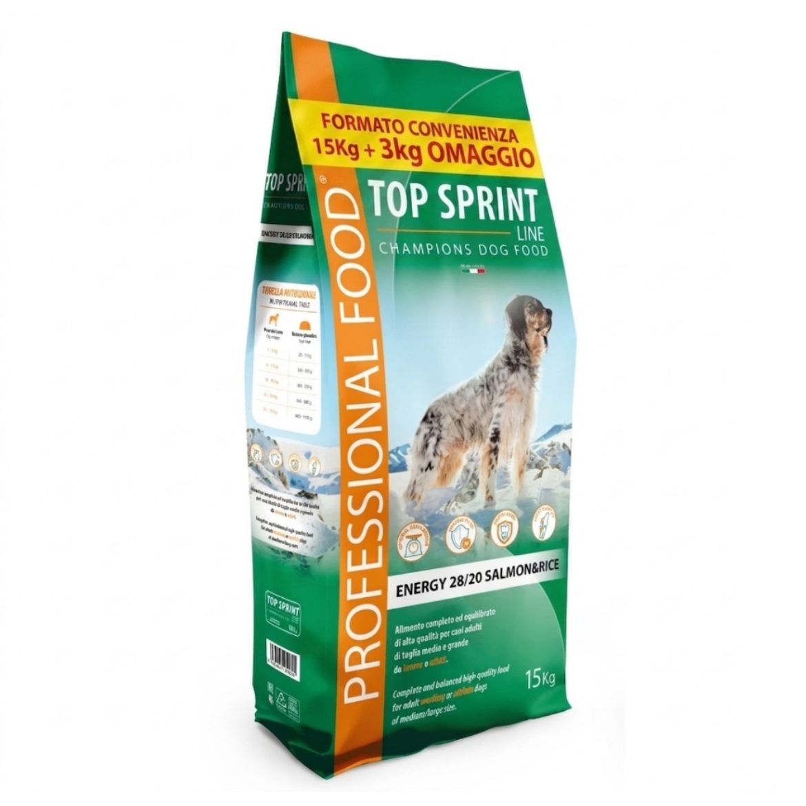Top Sprint energy salmon & rice, kompletní krmivo pro pracovní a sportovní psy v údržbě, s lososem a rýží