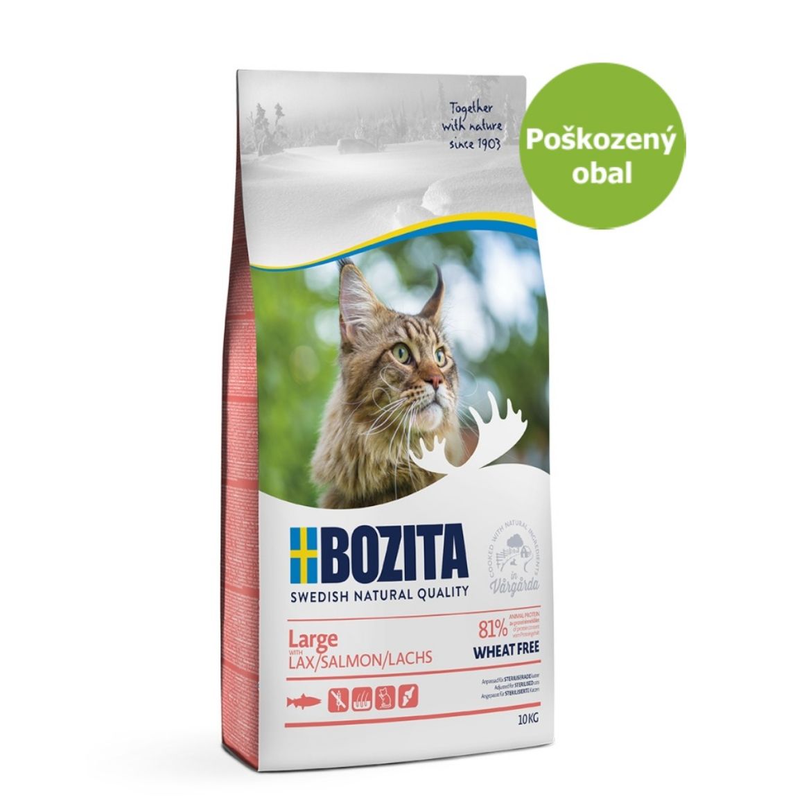 Bozita cat large, pro velké druhy koček a dlouhosrsté kočky, wheat free, bez pšenice, s lososem, salmon, prémiové krmivo