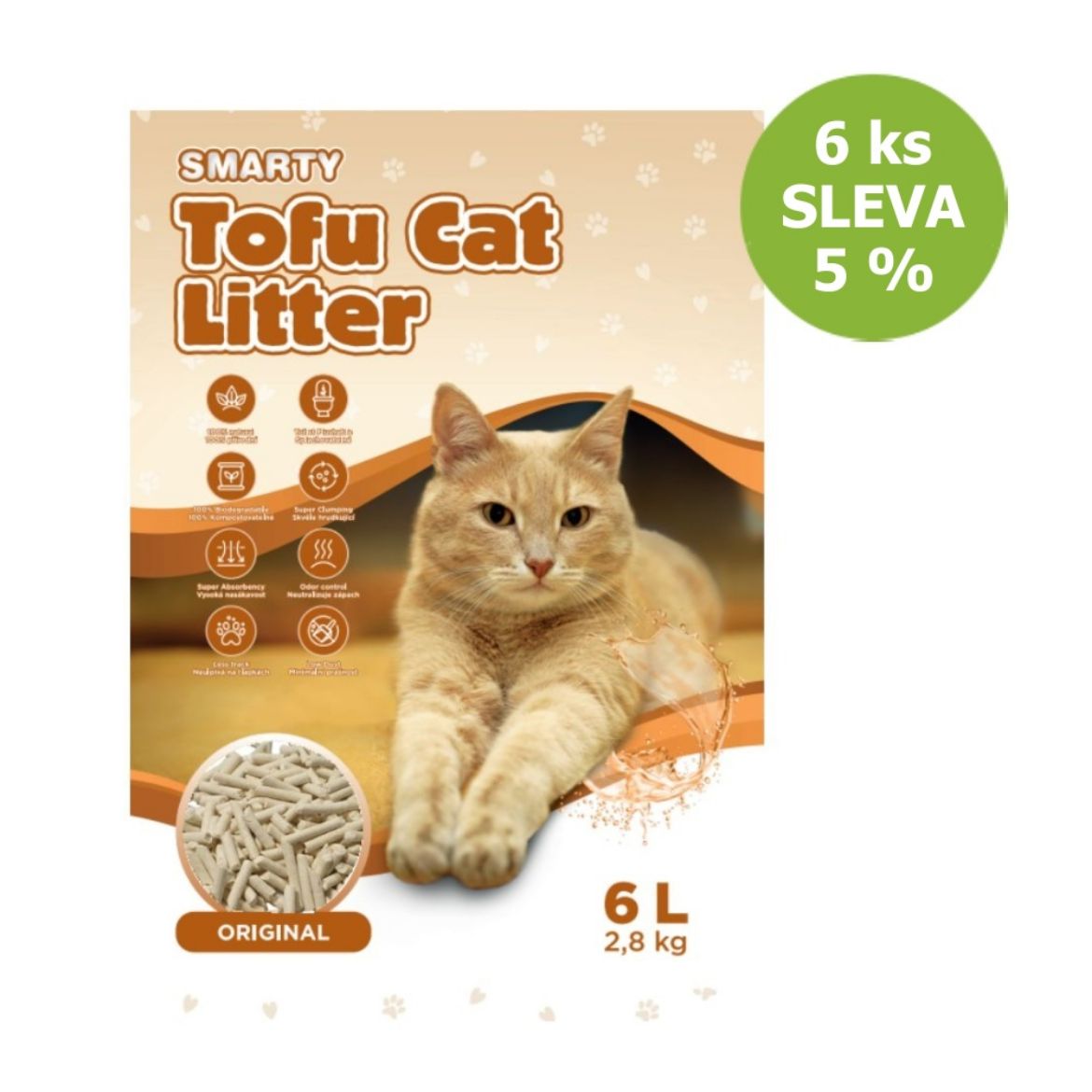Ekologické splachovatelné stelivo pro kočičí toaletu vonící zeleným čajem, Smarty Tofu, hrudkující stelivo pro kočky, s vůní zeleného jablka, vysoká absorpční schopnost, přírodní netoxické, splachovatelné, přírodní