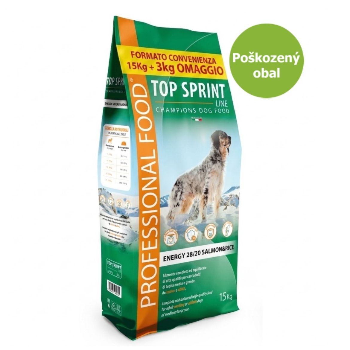 Top Sprint energy salmon & rice, kompletní krmivo pro pracovní a sportovní psy v údržbě, s lososem a rýží