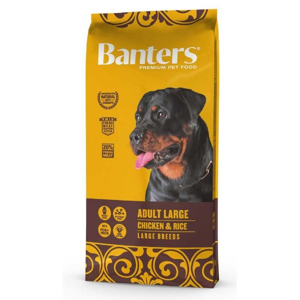 Banters, granule pro psa velkých plemen, s čerstvým masem, Kuře a rýže, chicken and rice, adult large 15kg