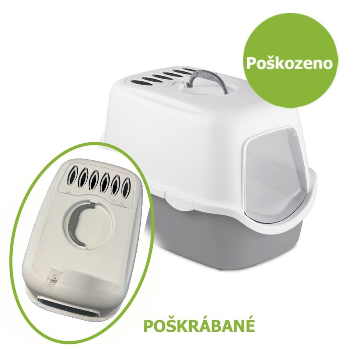 Uzavřený záchod pro kočky s filtrem z kvalitního plastu, modrošedá, dvířka, panty pro otevření