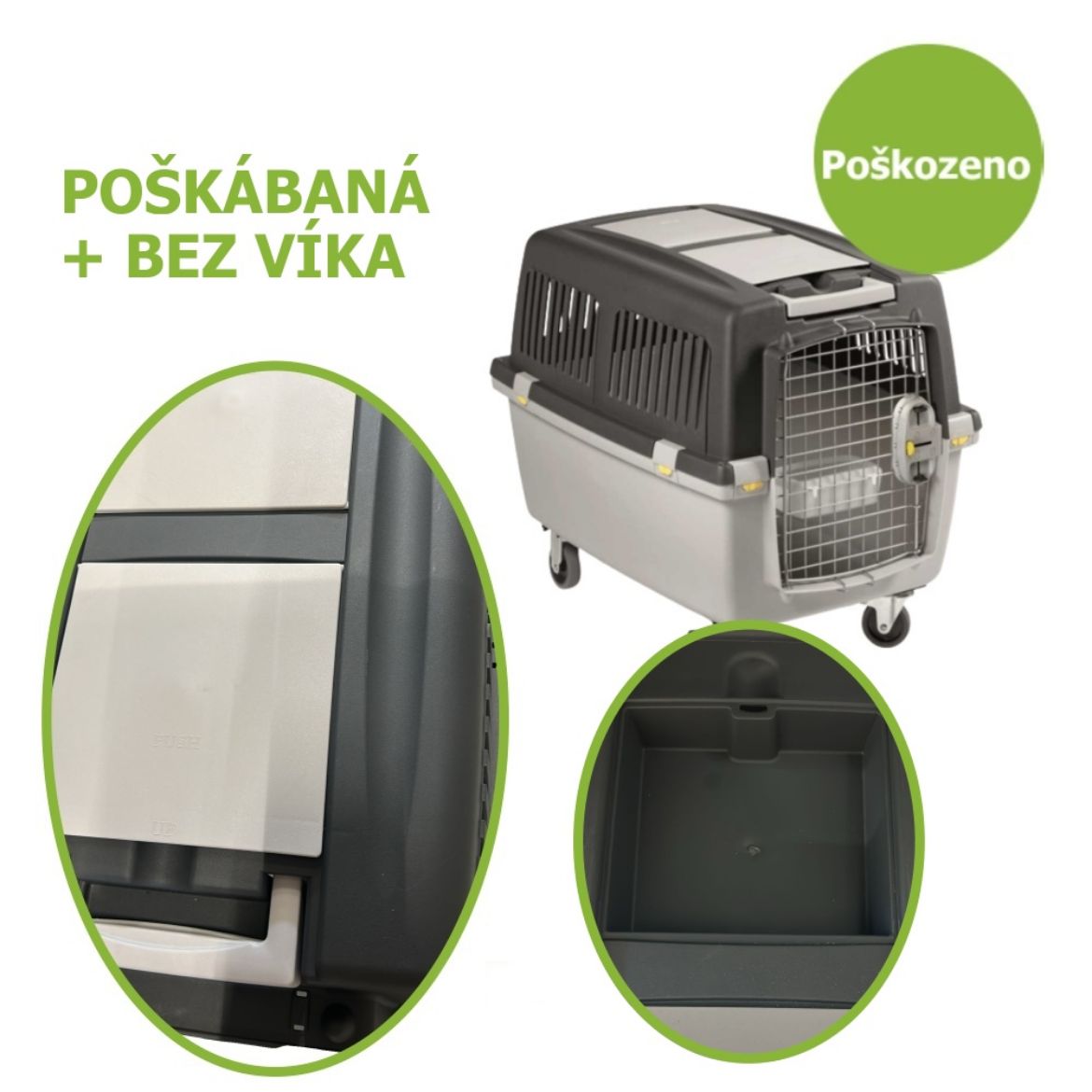 přepravka, přenoska Gulliver velikost 4, kovová dvířka, IATA, plastová miska, nosnost do 18 kg , šedá, kolečka