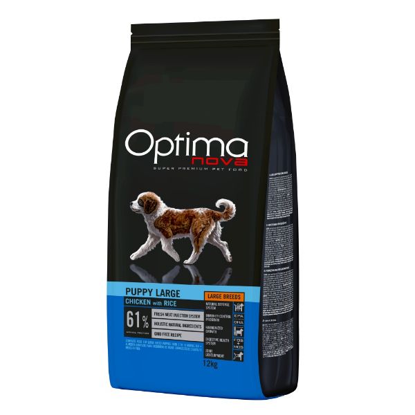 OPTIMAnova dog puppy large, štěňata velkých plemen, kuřecí s rýží, chicken and rice, superprémiové, přírodní, 