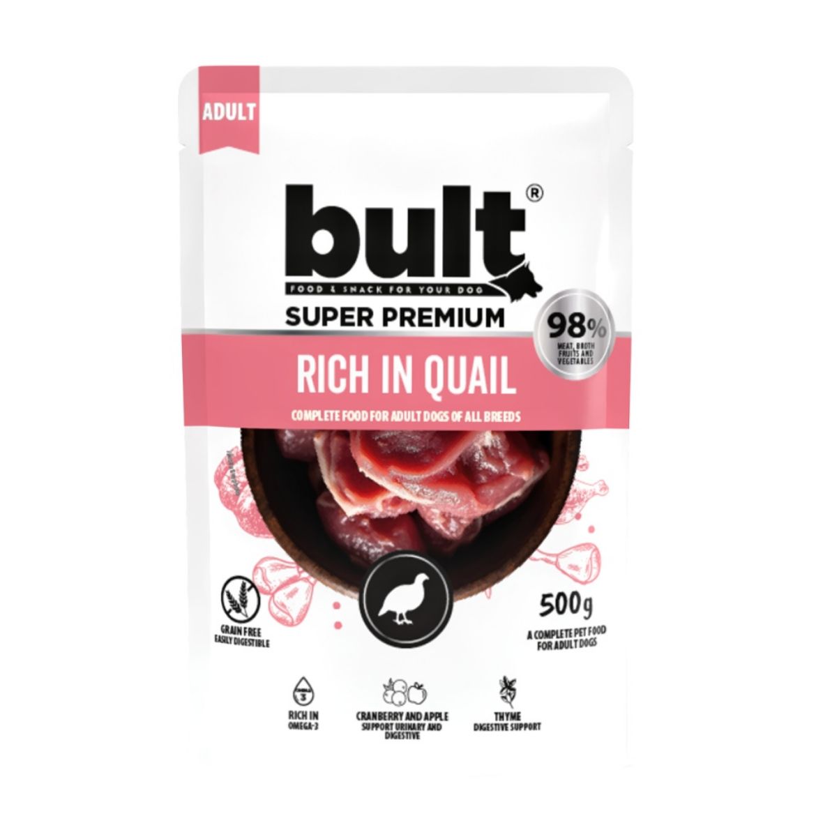 Bult Dog křepelka, kapsička 500 g PRODEJ PO BALENÍ (10 ks)