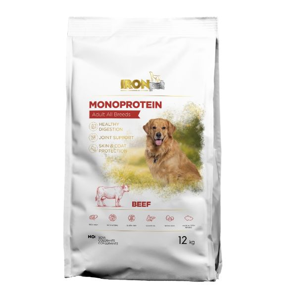 Krmivo pro psy, hovězí maso , dospělý pes, bez lepku, bez kuřecího masa, IRONpet beef, všechna plemena , 12kg