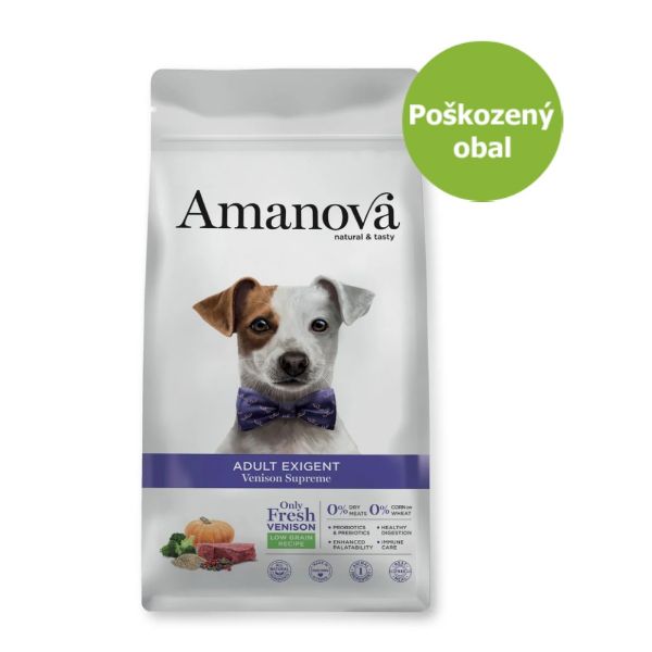 superprémiové krmivo pro dospělé vybíravé a mlsné psy, Amanova dog exigent venison, se zvěřinou a dýní, iberian hypoalergenní, bezlepkové, 100 % přírodní