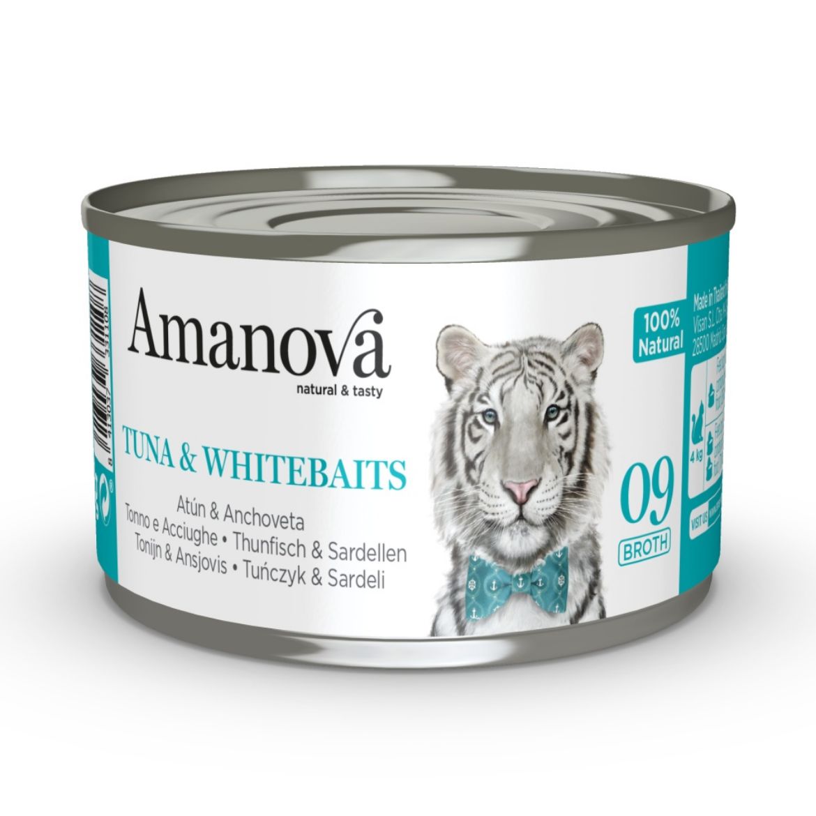 Amanova cat tuna & whitebaits, tuňák and whitebaits ve vývaru, doplňkové krmivo pro kočky, superprémiové, bezlepkové