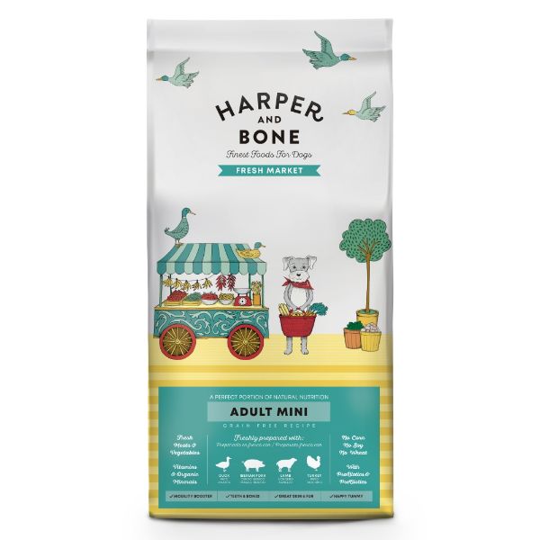 Harper and Bone Dog Adult Mini čerstvé z trhu 2 kg, superprémiové krmivo pro dospělé psy malých plemen s kachnou, vepřovým, jehněčím a krůtou