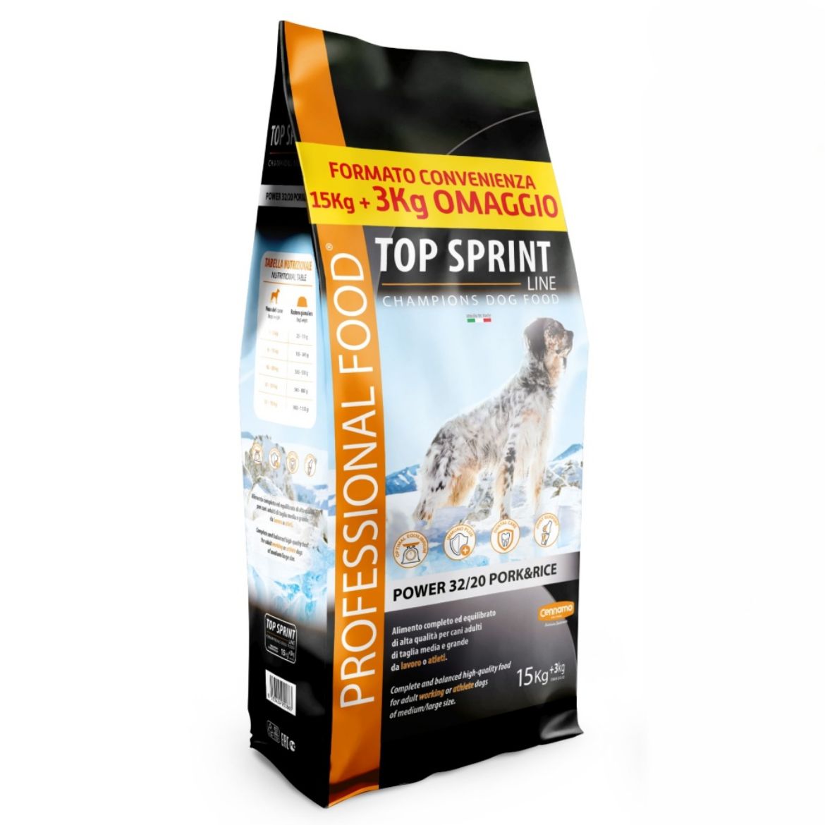Top Sprint power pork & rice, kompletní krmivo pro pracovní a sportovní psy v údržbě, s vepřovým a rýží