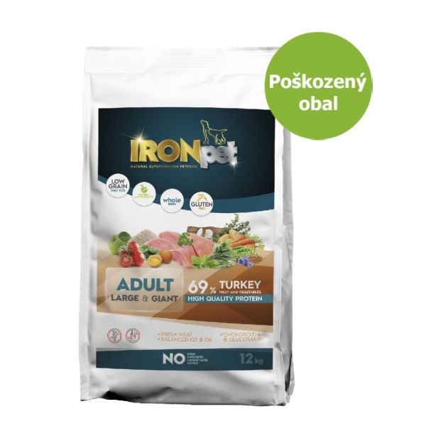 Krmivo pro psy velkých a obřích plemen, granule, krocan, krůtí, bez lepku, bez kuřecího masa, IRONpet turkey 12kg, dospělý pes , adult large