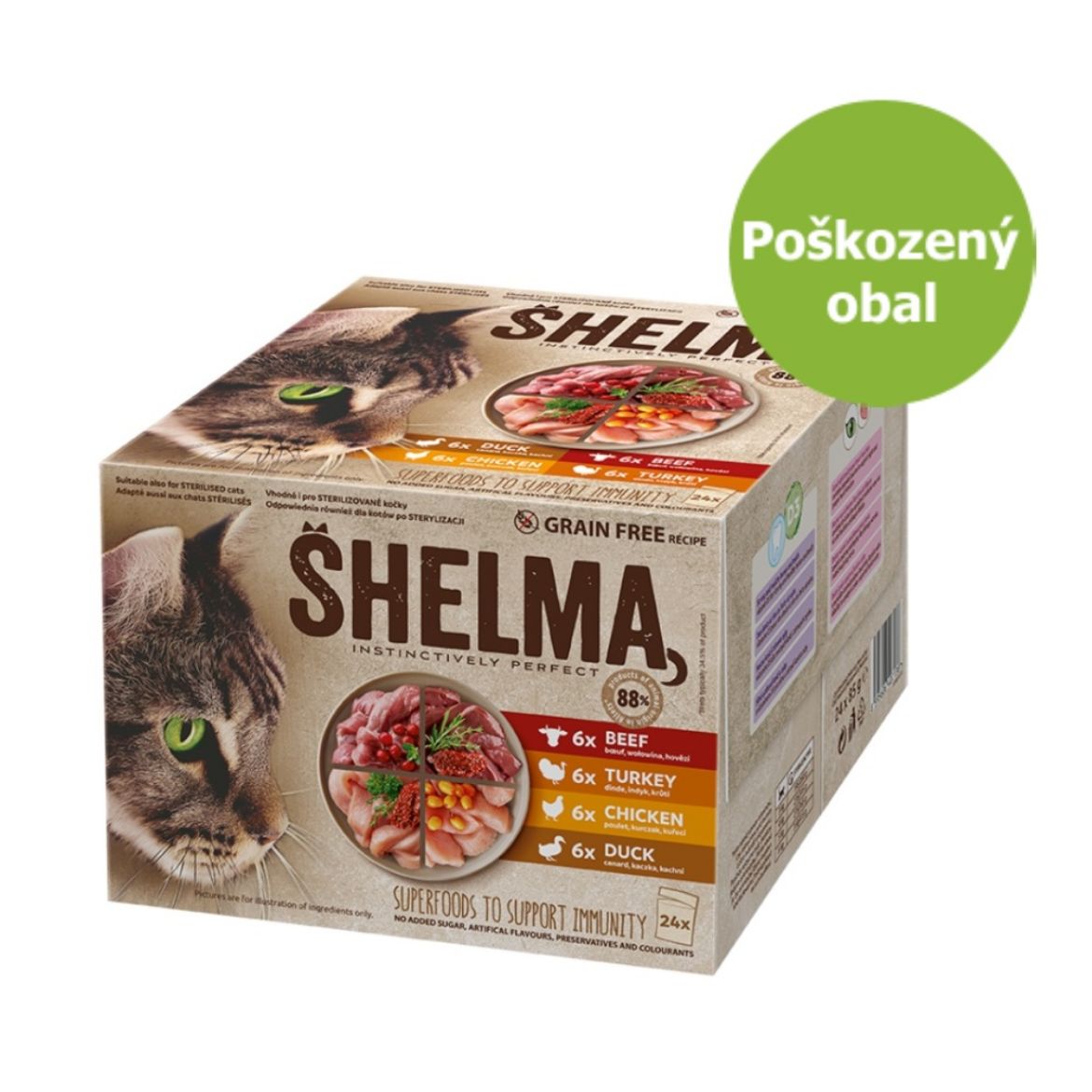 Shelma NM Cat maso v omáčce, kapsa 85 g balení 24 kusů s hovězím, krůtou, kuřecím a kachním