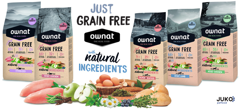 Ownat Just Grain Free - bezobilná, bezlepková řada krmiva Ownat